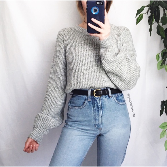 Vintage Sweaters - 🍂 Vintage Stonewashed Gray + White Woven Knit 🍂